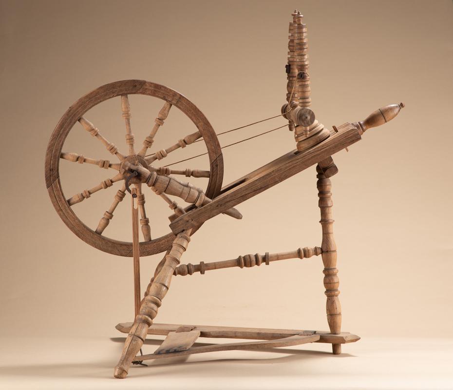 Antique Flax Wheel, working model! Circa 1800s, overall very good condition, 14 1/2" wheel and can: Antique Flax Wheel, working model! Circa 1800s, overall very good condition, 14 1/2" wheel and can still be made to function. From Prominent Brenham, Texas Estate.