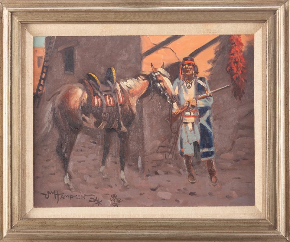 A family documented Painting once belonging to Texas Ranger Bill Gunn. An original oil on canvas: A family documented Painting once belonging to Texas Ranger Bill Gunn. An original oil on canvas Painting by noted CA Artist the late John Wade Hampton, dated 1972. Signed and dated at lower left. Act