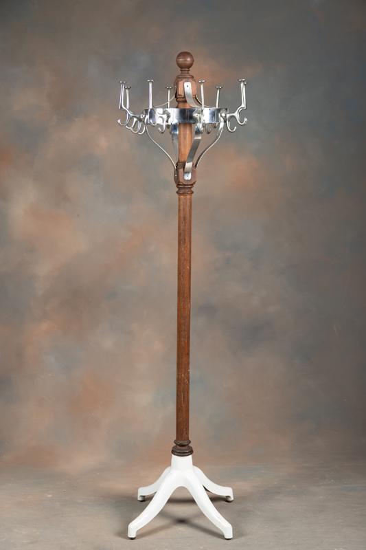 Unique antique wooden, revolving Barber Shop Hat Rack with unusual white porcelain footed base and: Unique antique wooden, revolving Barber Shop Hat Rack with unusual white porcelain footed base and nickel silver revolving hat rack, circa 1900-1910, 70" T x 19" diameter hat rack. KING COLLECTION