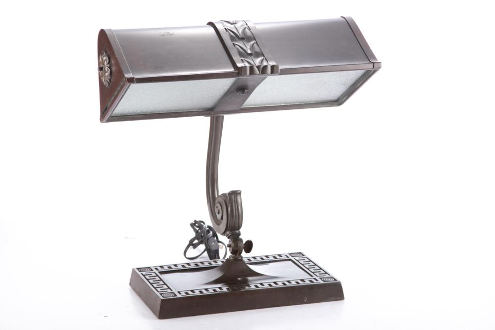 High quality vintage bronze adjustable Desk Lamp, circa 1930s, with double adjustment to shade. Lamp: High quality vintage bronze adjustable Desk Lamp, circa 1930s, with double adjustment to shade. Lamp measures 17" T with base measuring 12" W x 7" D. This high quality desk lamp is the type that was s