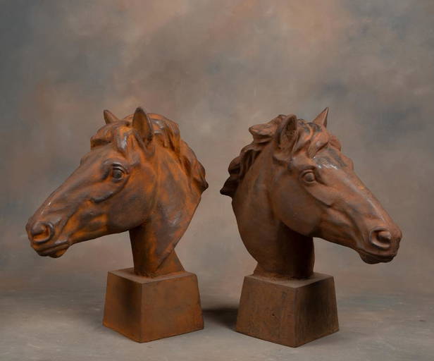Pair of heavy cast iron life size Horse Head gate entry pieces