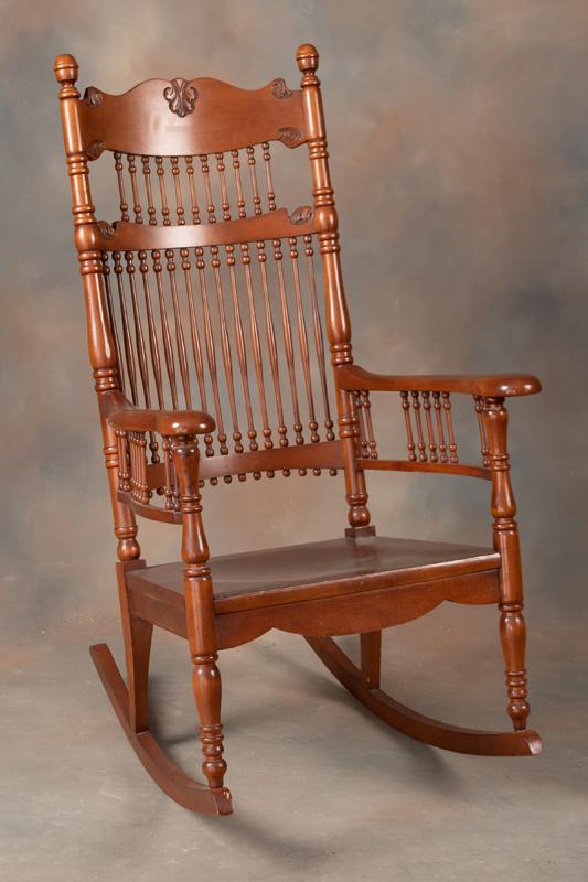 Beautiful antique American high back, Spindle Back Rocker, circa 1910, with 44 spindles in back,: Beautiful antique American high back, Spindle Back Rocker, circa 1910, with 44 spindles in back, nice rabbit ear posts, excellent finish and condition. Rocker measures 4 ft. T x 26" across arms. Mucke