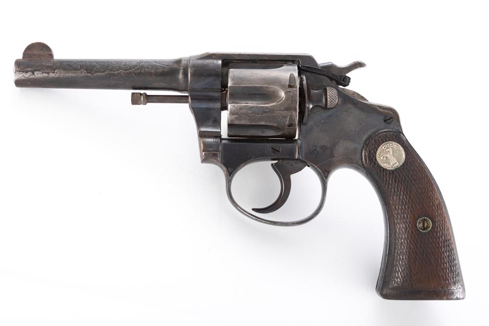 "AM. RY. EXP." marked Colt Police Detective Double Action Revolver, .38 caliber, SN 177251, blue: "AM. RY. EXP." marked Colt Police Detective Double Action Revolver, .38 caliber, SN 177251, blue finish, 3 3/4" barrel, showing areas of defective material on barrel and cylinder, marked on back strap