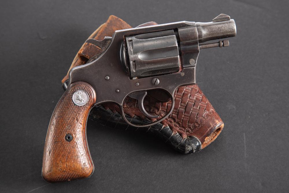 Colt Detective Special Double Action Revolver, .32 COLT caliber, SN 817637, blue finish showing: Colt Detective Special Double Action Revolver, .32 COLT caliber, SN 817637, blue finish showing thinning on cylinder edge and muzzle, retains much of original blue on receiver, original Colt checkered