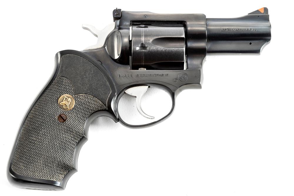 Ruger Security Six Double Action Revolver, .357 MAG caliber, SN 161-23152, blue finish with: Ruger Security Six Double Action Revolver, .357 MAG caliber, SN 161-23152, blue finish with stainless trigger and hammer, 2 1/2" barrel, retains large percentage of finish showing light turn line. Mou