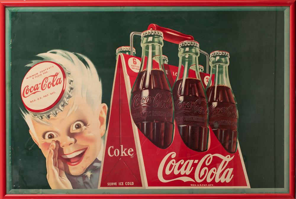 Framed vintage Lithograph Coca-Cola Advertising Sign, marked in lower left "Copyright 1946 by the: Framed vintage Lithograph Coca-Cola Advertising Sign, marked in lower left "Copyright 1946 by the Coca-Cola Company", lower right is marked "Snyder & Black Inc. Litho, N.Y. USA". Fantastic graphics, e