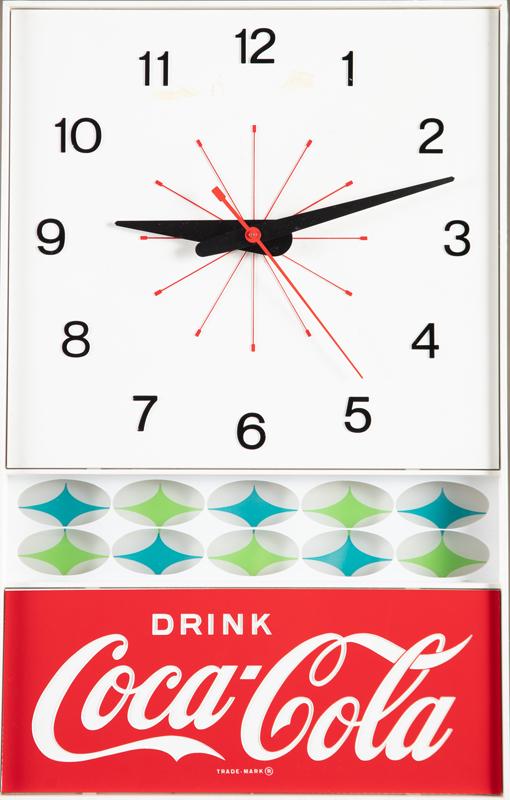 Plastic electric Advertising Clock "Drink Coca-Cola" in working order at this time, made by "Neon: Plastic electric Advertising Clock "Drink Coca-Cola" in working order at this time, made by "Neon Products, Lima, Ohio.", measures 25 1/2" L x 20" W. BUDDY KING COLLECTION