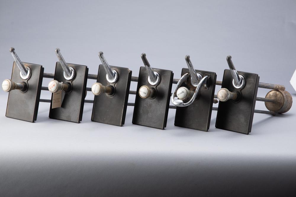 Collection of six (6) nickel over brass Soda Fountain Syrup Dispenser Pumps with bake-lite tops.: Collection of six (6) nickel over brass Soda Fountain Syrup Dispenser Pumps with bake-lite tops. They will be sold AS-IS, WHERE IS. Made to be inserted in a 4 1/2" x 6 1/2" opening. WILL BE SOLD AS ON