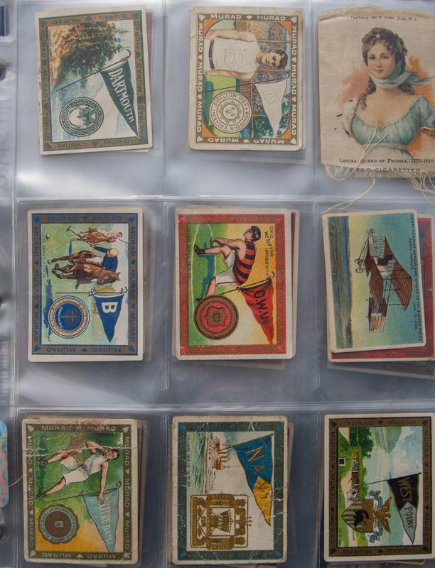 Approximately 100 vintage silk and paper Cigarette Trading Cards advertising Murad, Milo, Helmar,: Approximately 100 vintage silk and paper Cigarette Trading Cards advertising Murad, Milo, Helmar, Wills, SubRosa, Piedmont, Fatima and others. Trading Cards measure 2" x 2 1/2" with a few being 2" x 3