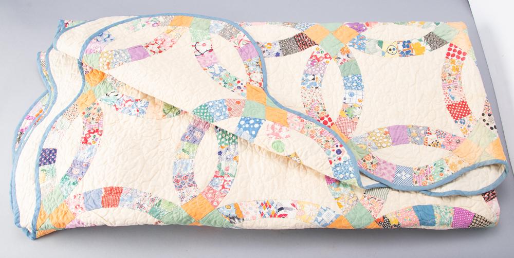 Vintage hand stitched Quilt in Double Wedding Ring Pattern, full size, very good condition. BUDDY: Vintage hand stitched Quilt in Double Wedding Ring Pattern, full size, very good condition. BUDDY KING COLLECTION