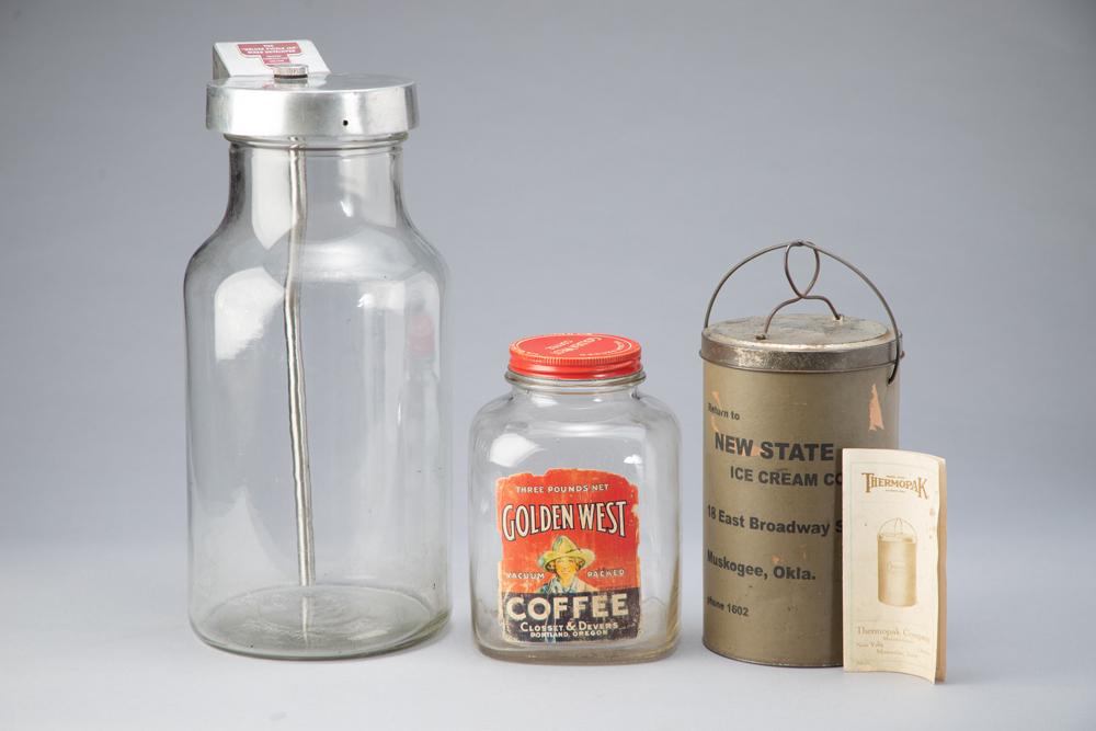 Collection of three (3) Items to include: (1) Large vintage glass Pickle Jar, plaque on lid is: Collection of three (3) Items to include: (1) Large vintage glass Pickle Jar, plaque on lid is marked "The Deluxe Pickle Jar / Diazo Developer Technifax Corporation / Holyoke, Massachusetts". Measures