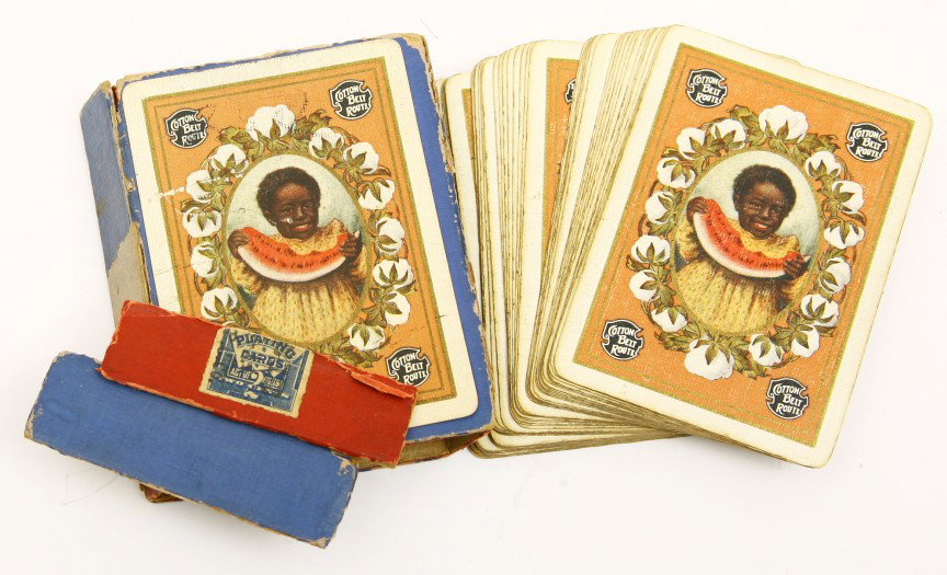 Vintage COTTN BELT ROUTE marked parlor cards. Note : Vintage COTTN BELT ROUTE marked parlor cards. Note some cards missing - 6 of Clubs, Jack of Hearts, Queen & Joker of Diamonds.