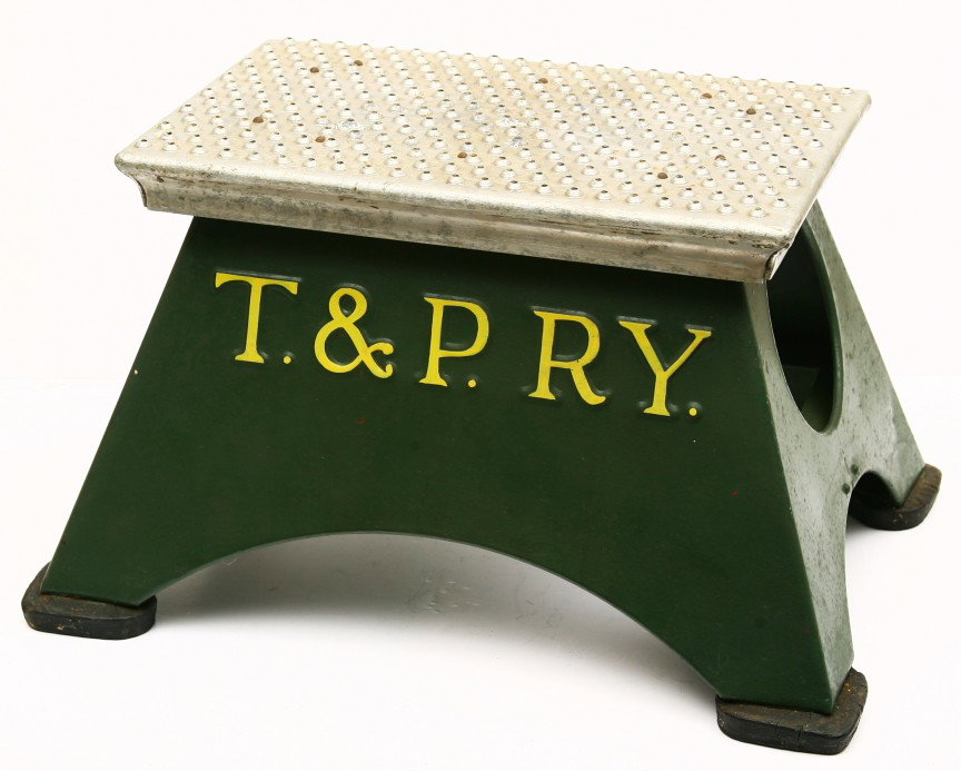 TEXAS PACIFIC marked railroad boarding step stool,: TEXAS PACIFIC marked railroad boarding step stool, restored.