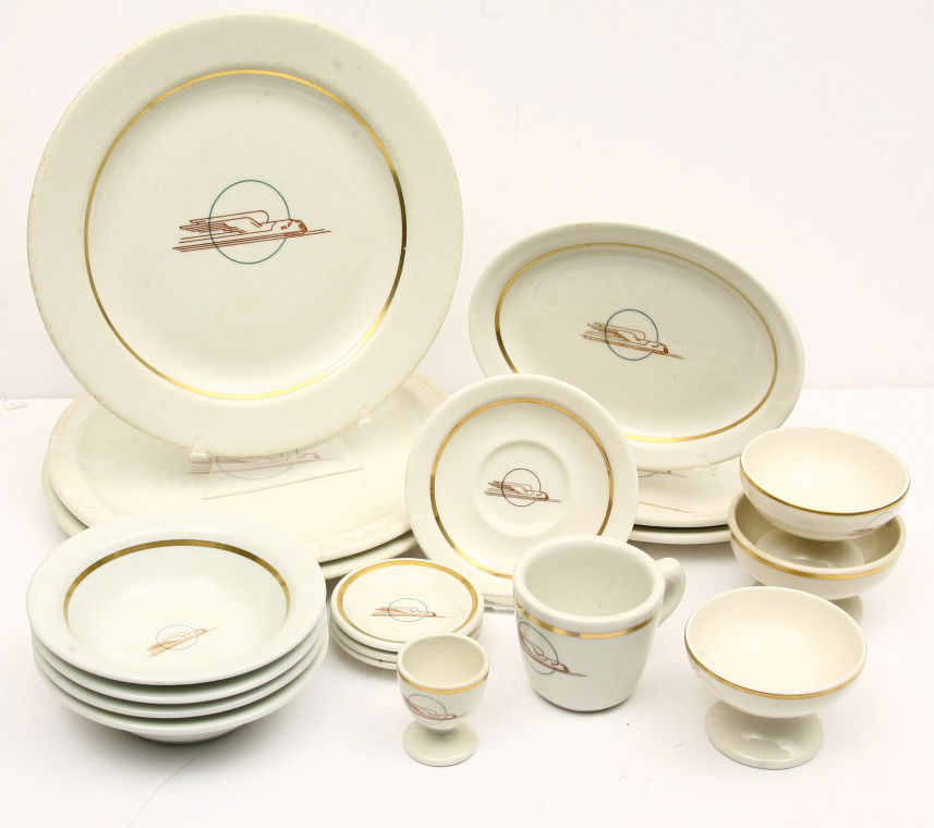 Collection of 19 pcs. of Railroad Wing Steamliner: Collection of 19 pcs. of Railroad Wing Steamliner pattern china by Trenton China- Sterling-Homer Laughlin & Syracuse.
