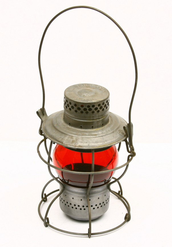 PENN. RR marked lantern w/ red etched PRR marked g: PENN. RR marked lantern w/ red etched PRR marked globe.