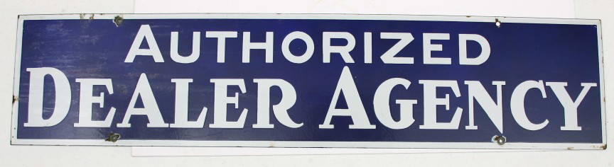 456: Vintage porcelain sign 9" x 40","AUTHORIZED DEALER