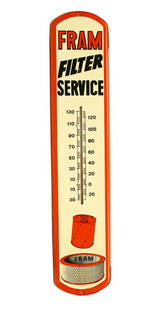 Tin advertising thermometer 8" x 38 1/2" for FRAN: Tin advertising thermometer 8" x 38 1/2" for FRAN FILTER SERVICE in very good condition.