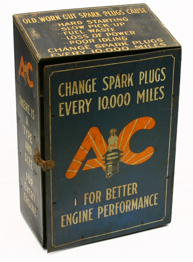 Tin A/C Spark Plug 19" tall x 12" wide x 7" deep : Tin A/C Spark Plug 19" tall x 12" wide x 7" deep advertising display cabinet, wall or table model.
