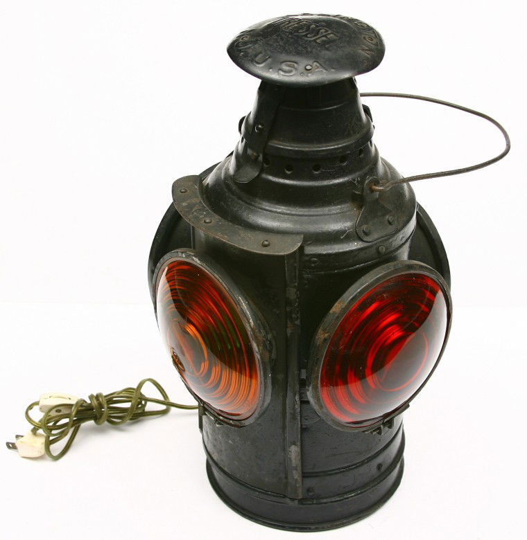 T&P marked Railroad caboose marker lamp. Note has: T&P marked Railroad caboose marker lamp. Note has been electrified works.