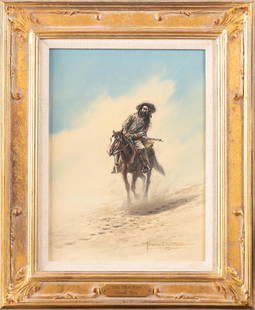 Original Oil On Canvas by noted San Antonio, Texas Artist Donald M. Yena, titled "The Tracker",: Original Oil On Canvas by noted San Antonio, Texas Artist Donald M. Yena, titled "The Tracker", dated 1972, signed lower right and also signed verso. In original gold gilt frame with title and artist