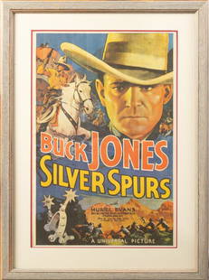 Framed vintage Movie Poster titled "Silver Spurs" featuring Buck Jones and Muriel Evans, A Universal: Framed vintage Movie Poster titled "Silver Spurs" featuring Buck Jones and Muriel Evans, A Universal Picture. Poster is in custom frame that measures 27" x 37", colors are bright, poster is in very