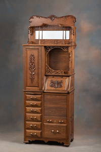 Antique Harvard quarter sawn oak, double roll front Dental Cabinet, circa 1900, certainly one of the