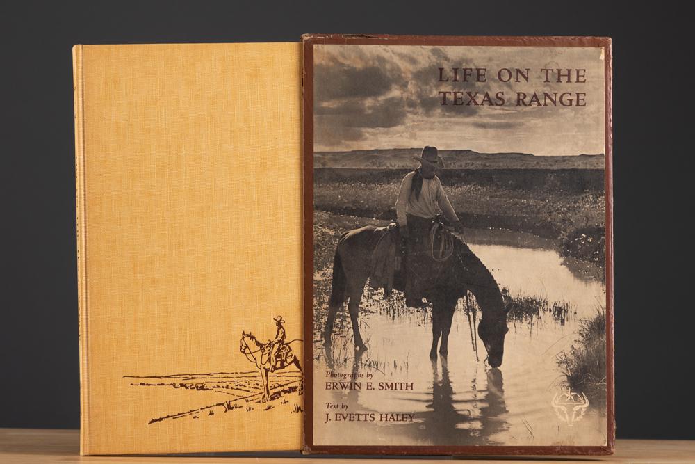 Book titled "Life On The Texas Range" Photographs by Erwin E. Smith / Text By J. Evetts Haley, in: Book titled "Life On The Texas Range" Photographs by Erwin E. Smith / Text By J. Evetts Haley, in original cardboard picture sleeve that has a few rubs but in good condition. The Book is copyrighted 1