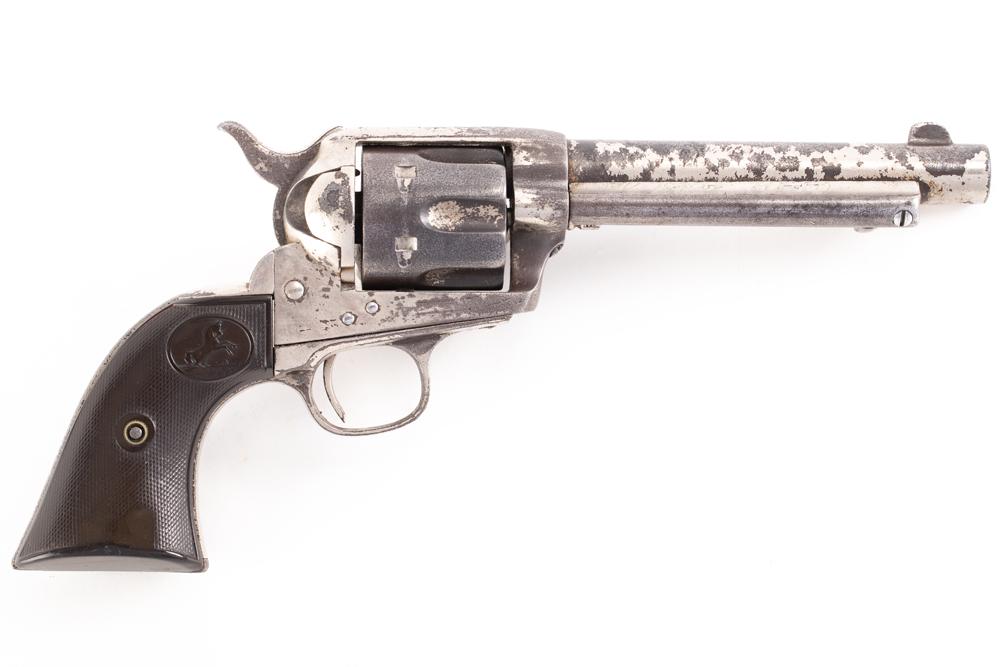 Antique Colt Single Action Army, SN 160517. Manufactured circa 1895, this is a 6-shot, .44 caliber: Antique Colt Single Action Army, SN 160517. Manufactured circa 1895, this is a 6-shot, .44 caliber revolver with a 5 1/2” barrel and wood stocks. The markings are a little bit light from period 