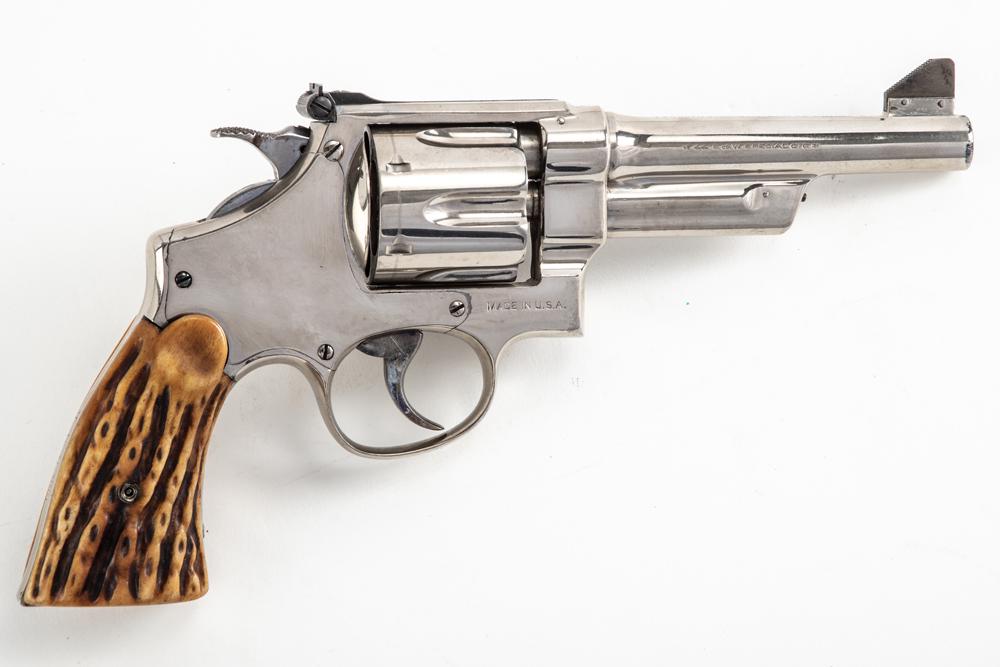 Smith & Wesson 44 Hand Ejector Model, .44 S&W Special caliber, Serial Number 37668, manufactured in: Smith & Wesson 44 Hand Ejector Model, .44 S&W Special caliber, Serial Number 37668, manufactured in 1931, 5" barrel. This 3rd Model 44 Hand Ejector aka Model 1926 H. E. Pre-War Wolf and Klar Model is