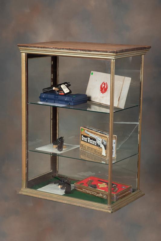 Antique Table Model Glass Showcase with German Silver finish trim, circa 1890, with two adjustable: Antique Table Model Glass Showcase with German Silver finish trim, circa 1890, with two adjustable glass shelves, measures 43" T x 31" L x 20" W, in its original estate condition. SHOWCASE ONLY.