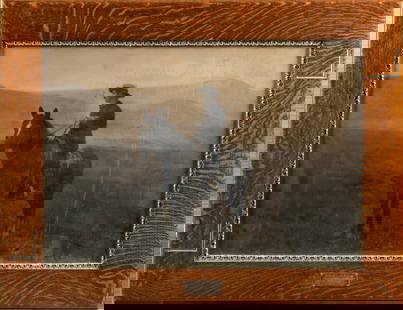 Fine antique, framed Photograph mounted in its original antique quarter sawn oak frame with silver: Fine antique, framed Photograph mounted in its original antique quarter sawn oak frame with silver plaque mounted on front marked "Milton Everett Milner / Montana 1890". Depicts early cowboy on