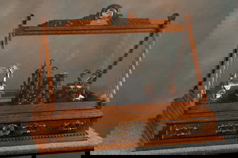 Unusual "J.W. Winchester" marked two-piece quarter sawn oak and glass counter top Display Case with: Unusual "J.W. Winchester" marked two-piece quarter sawn oak and glass counter top Display Case with unique Tepee style display area, double drawer front that has heavy brass pulls, round inset