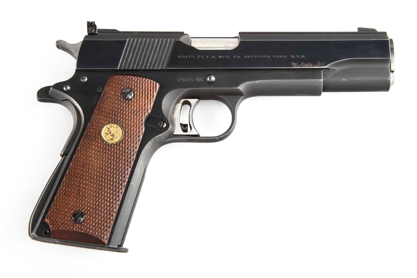 Colt 1911 Model Pistol, .45 ACP caliber, SN 2685-NM, manufactured in 1958, 2nd year of production: Colt 1911 Model Pistol, .45 ACP caliber, SN 2685-NM, manufactured in 1958, 2nd year of production for the 2nd generation National Match pistols, 5" barrel. Beautiful Colt in fantastic finish with only