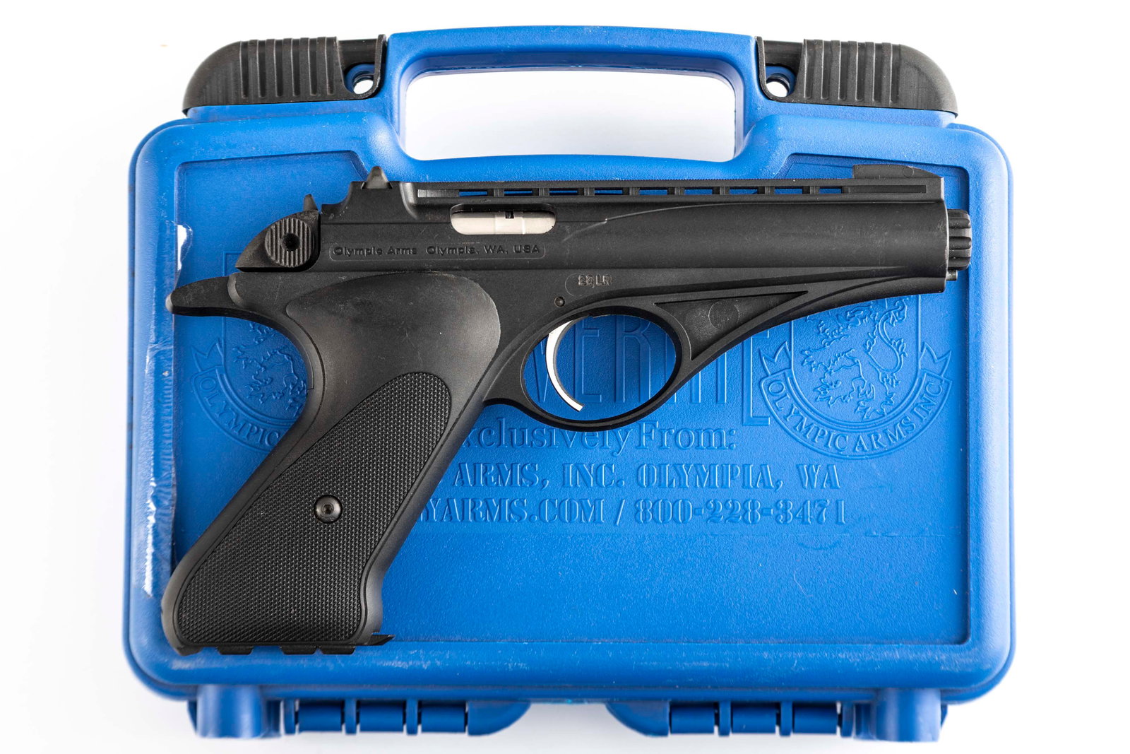 Olympic Arms Whitney Wolverine Model Pistol, .22 LR caliber, SN WW3243, 6" barrel. Sold in original: Olympic Arms Whitney Wolverine Model Pistol, .22 LR caliber, SN WW3243, 6" barrel. Sold in original case with factory paperwork, takedown tool and 1 magazine. (MODERN)