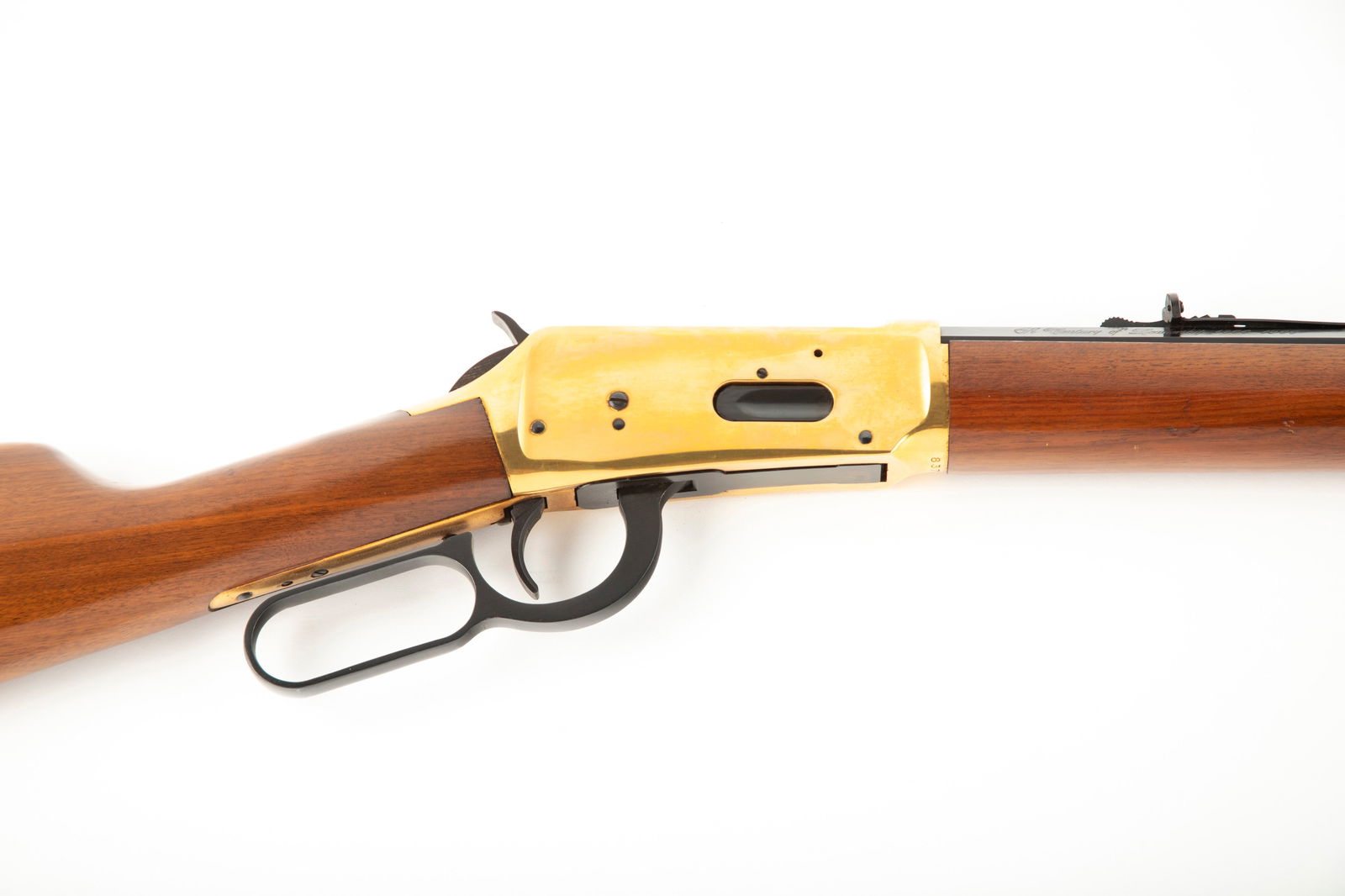 Winchester Model 66 Lever Action Rifle commemorating 1866-1966, .30/30 caliber, SN 8372, blue finish: Winchester Model 66 Lever Action Rifle commemorating 1866-1966, .30/30 caliber, SN 8372, blue finish with brass receiver, 26" octagon barrel, over all very good condition with minor handling marks. (M