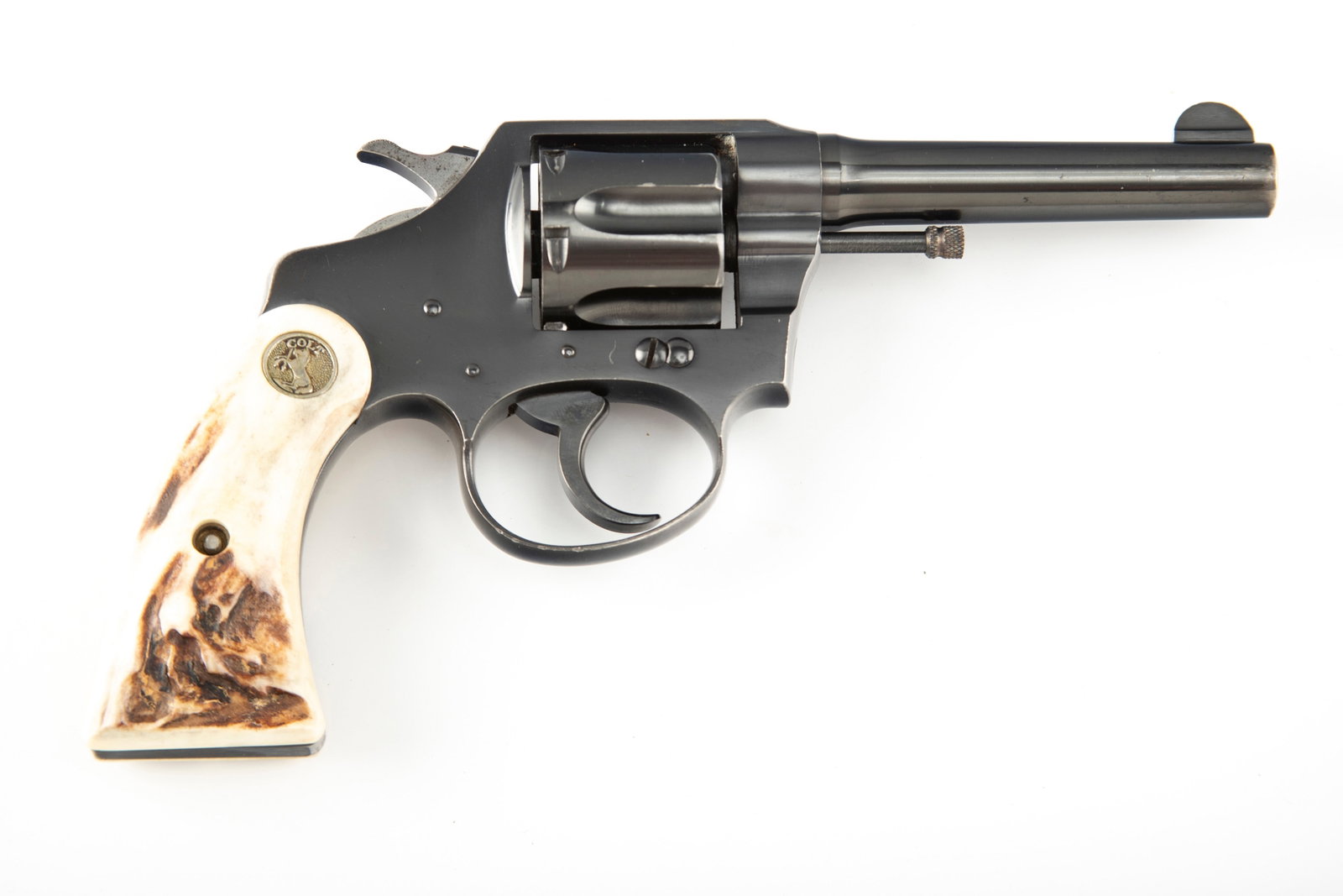 Colt Police Positive Model Revolver, .38 COLT caliber, SN 173838, manufactured in 1926, 4" barrel.: Colt Police Positive Model Revolver, .38 COLT caliber, SN 173838, manufactured in 1926, 4" barrel. Very clean 1st issue Police Positive, slight thinning at muzzle and on top strap of frame. Fitted wit