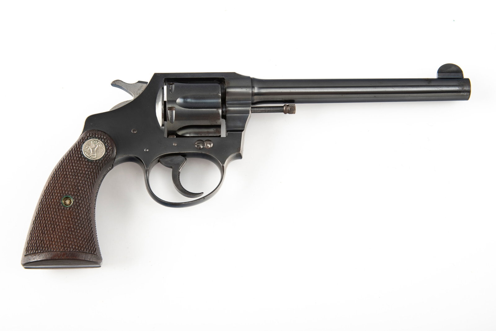 Colt Police Positive Model Revolver, .38 COLT caliber, SN 362125, manufactured in 1933, 6" barrel.: Colt Police Positive Model Revolver, .38 COLT caliber, SN 362125, manufactured in 1933, 6" barrel. Very clean Police Positive with 90%+ finish, has a few very minor pitting spots behind front sight an