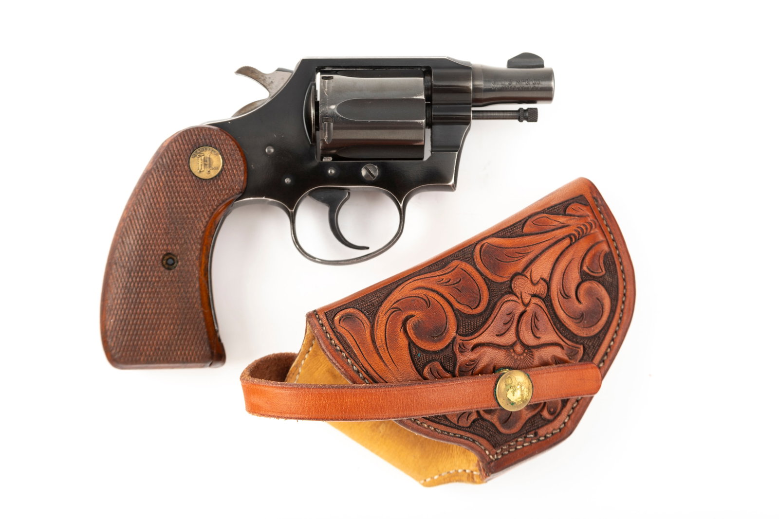 Colt Cobra Model Revolver, .32 COLT caliber, SN 11373LW, manufactured in 1952, 2" barrel. Nice: Colt Cobra Model Revolver, .32 COLT caliber, SN 11373LW, manufactured in 1952, 2" barrel. Nice clean Cobra retaining 95%+ finish, fitted with Herrett's oversized grips, sold with "S.D. Myres, El Paso"