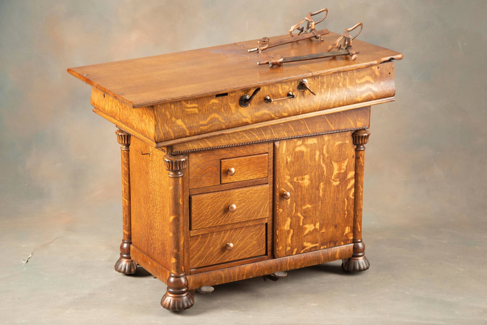 Unique Quarter Sawn Oak Doctor's Examination Table With Adjustable Top
