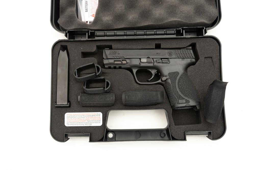 New in box Smith & Wesson HP40, Semi-Auto Pistol, .40 caliber, SN NBY9210, matte finish, 4" barrel,: New in box Smith & Wesson HP40, Semi-Auto Pistol, .40 caliber, SN NBY9210, matte finish, 4" barrel, sold in original fitted carry case, complete with paper, trigger lock and manual. (MODERN) THE LATE