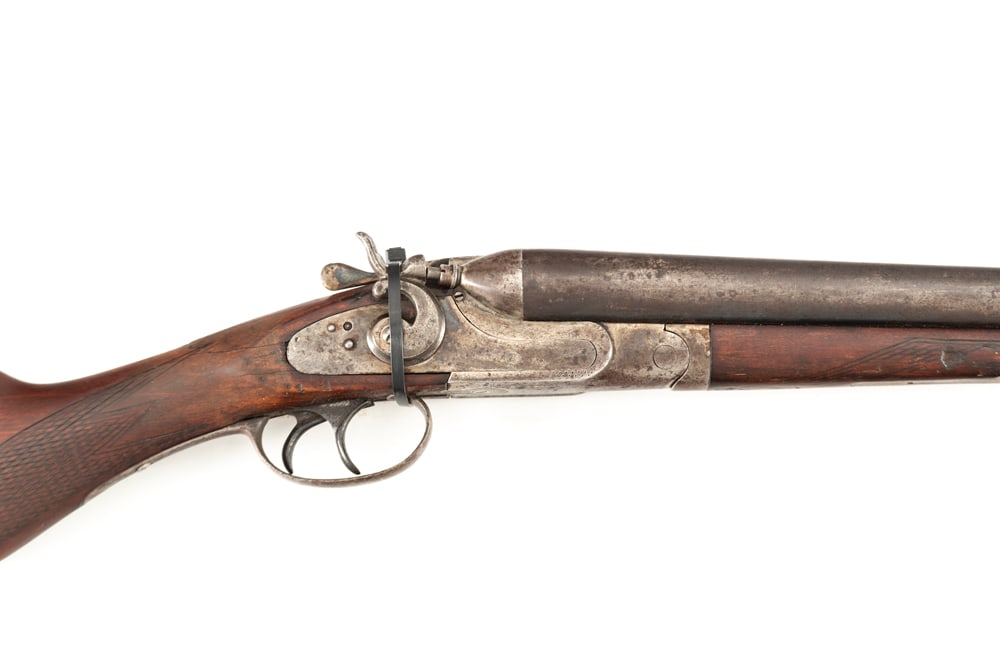 American Gun Co., Double Barrel Coach Gun, 12 ga., SN 363907, blue finish, case hardened receiver,: American Gun Co., Double Barrel Coach Gun, 12 ga., SN 363907, blue finish, case hardened receiver, 20" barrels, walnut checkered stock and forend. Good condition for its age. (MODERN)