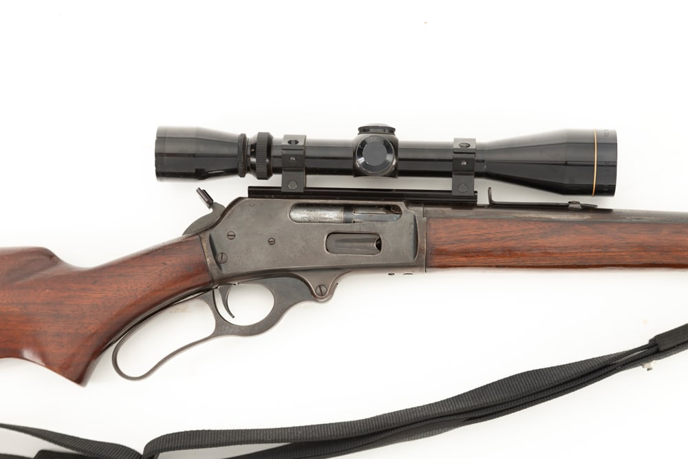 Marlin Model 336RC Lever Action Carbine, .30/30 caliber, SN J56609, blue finish, 20" barrel, overall: Marlin Model 336RC Lever Action Carbine, .30/30 caliber, SN J56609, blue finish, 20" barrel, overall good condition showing some light thinning on finish, minor handling marks. Mounted with a gold rin