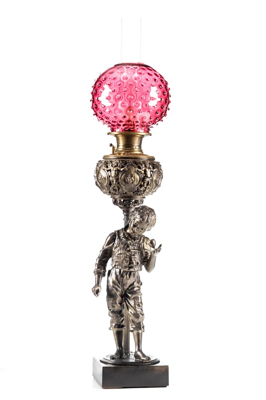 Antique Marked "bradley And Hubbard" Figural Oil Lamp, Circa 1890