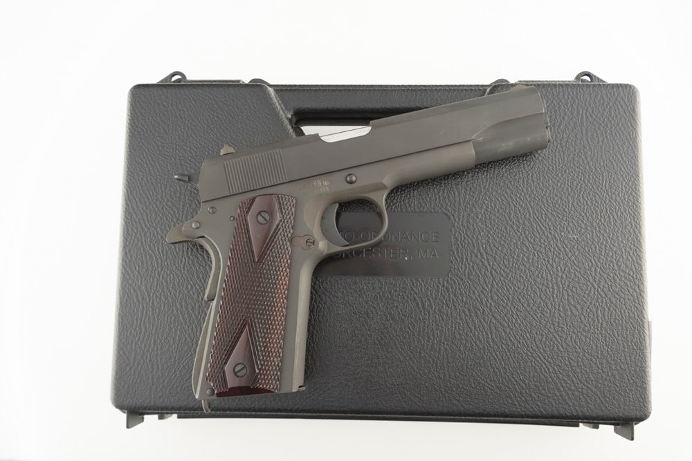 Auto Ordnance Model 1911, Semi-Auto Pistol, .45 ACP caliber, SN A07444, matte finish, 5" barrel, as: Auto Ordnance Model 1911, Semi-Auto Pistol, .45 ACP caliber, SN A07444, matte finish, 5" barrel, as new condition in plastic carry case. (MODERN)