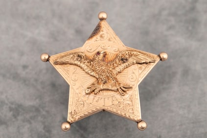 Beautiful vintage gold 5-point ball star Presentation Badge marked "Captain" on front. Back is