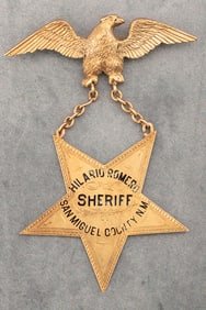 Vintage gold Suspension Badge with eagle suspension top and inverted 5-point star hanging on chain