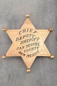 Vintage "10 Kt." gold marked 6-point ball star Badge, marked "Chief Deputy Sheriff/San Miguel
