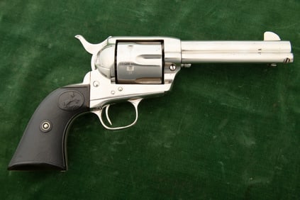 Colt SAA, SN 340571, nickel finish. Colt Single Action Army Revolver, .45 caliber, 4 3/4?? barrel,