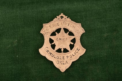 Vintage "10 Kt." gold marked Shield Badge with cut out 5-point star center, marked "Eric