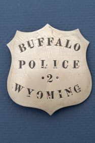 Vintage Shield Badge marked "Buffalo/Police 2 /Wyoming", showing nice wear and most of the soft